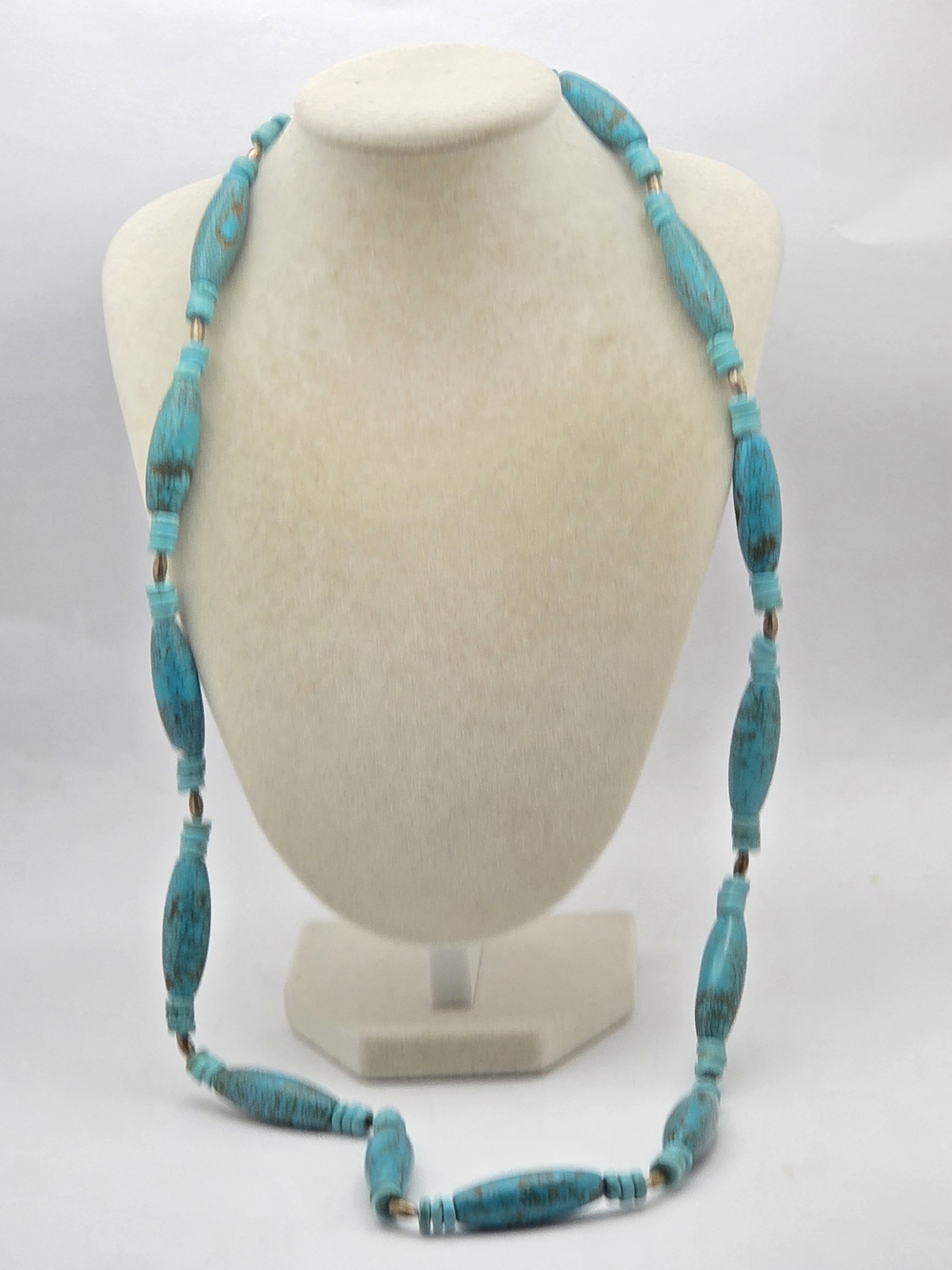 Vintage Reconstituted Turquoise Matrix Bead Necklace 19”